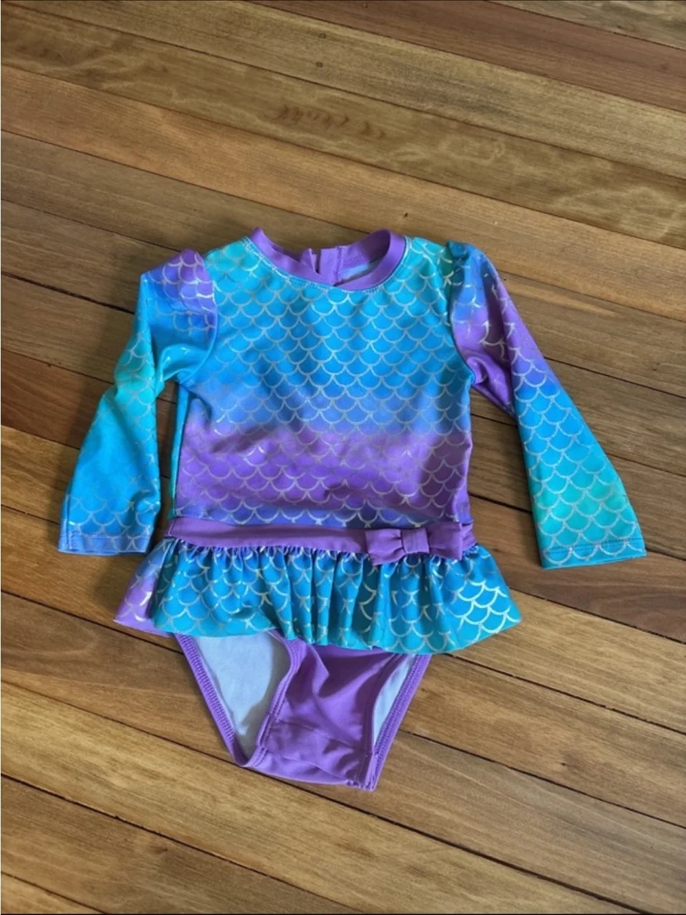 Cat & Jack Purple and Turquoise Mermaid Long-Sleeve One-Piece Swim 18M